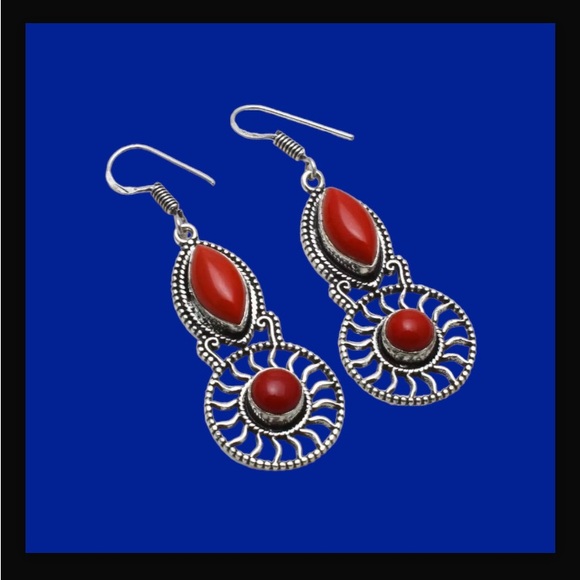 Coral Red Handcrafted Drop Dangle Hook Style Earrings Jewelry 2.16" L New W Tags - Picture 8 of 9